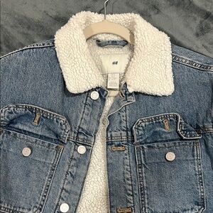 H&M Blue Denim Jacket with White Sherpa Collar